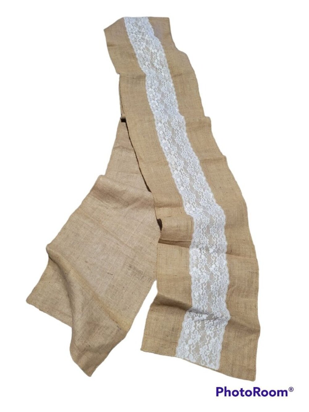 Burlap Table Runner Valance Lace Strip In Middle 14x150 In Farmhouse Wedding
